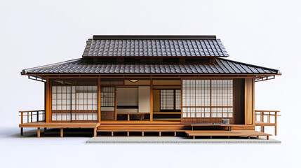 Traditional Japanese house with wooden structure and sliding doors