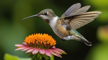 Fototapeta premium Hummingbird in flight near flower