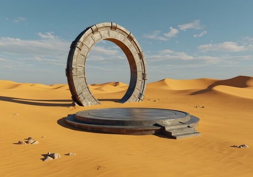 Ancient desert portal sci fi stock image