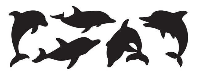Silhouette of dolphin vector icon set illustration isolated on white background.