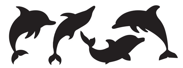 Silhouette of dolphin vector icon set illustration isolated on white background.
