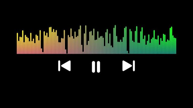 Music player interface with buttons, loading bar, Video or music player interface with loading progress bar, equalizer wave and differet button icons.Audio player interface with sound wave,