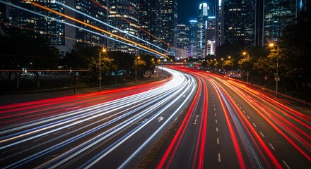 Naklejka premium City night traffic trails dynamic urban photography
