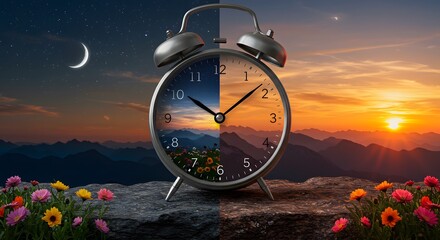 Clock day and night transition image peaceful time concept