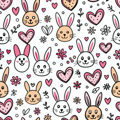Cute rabbit and heart pattern