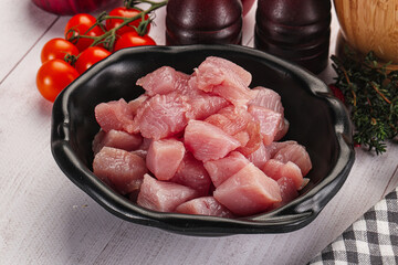 Diced raw turkey fillet cubes