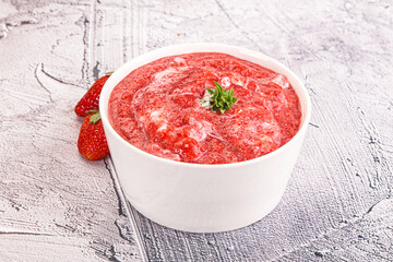 Strawberry soup with strachatella cheese
