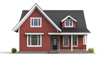 Red house with gable roof and porch, designed for leasing