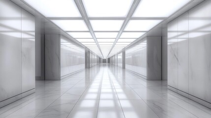 Long White Marble Corridor with Bright Lighting