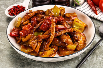 Asian cuisine pork in oyster sauce