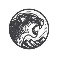 Simple Mountain Lion Roaring Vector Icon Design &ndash; Vintage Retro Logo & Illustration