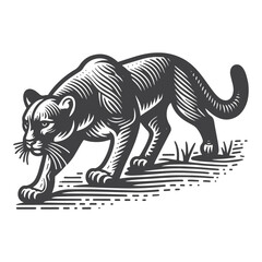 Simple Mountain Lion Stalking Vector Icon Design – Vintage Retro Logo & Illustration
