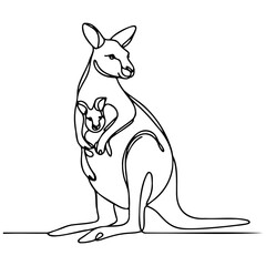 Kangaroo Mother and Baby Line Art.