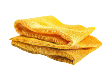 Bright yellow kitchen towels stacked elegantly, showcasing texture and color in a well-lit setting isolated on transparent background