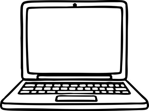 A simple laptop illustration in black and white showcasing a minimalist and modern design, ideal for use in technology and web design projects.