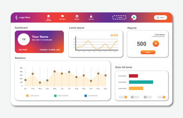User panel business dashboard. Web design. Modern dashboard ui Design. Vector illustration