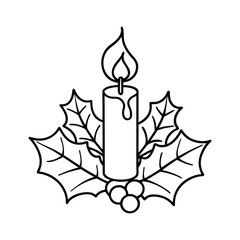 Elegant Candle Illustration with Burning Flame and Star Decorations