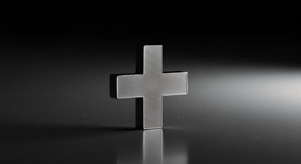 Obraz premium Metallic Cross Symbol: A Dark, Minimalist 3D Render