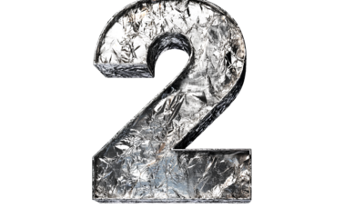3D, formed to create the number 2, made of silver, with a transparent background