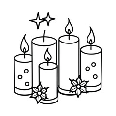 Elegant Candle Illustration with Burning Flame and Star Decorations