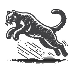Obraz premium Simple Mountain Lion Jumping Vector Icon Design – Vintage Retro Logo & Illustration