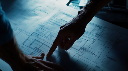 Engineer reviewing a blueprint for lithium refining equipment installation. Featuring blueprint review