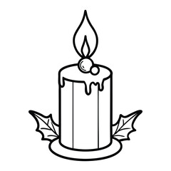 Elegant Candle Illustration with Burning Flame and Star Decorations
