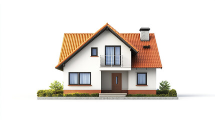 Cozy house with red roof and chimney, surrounded by greenery