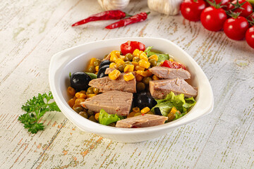 Dietary salad with canned tuna and corn