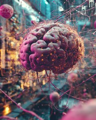 Conceptual image of glowing neural network, symbolizing artificial intelligence connections in future technology.