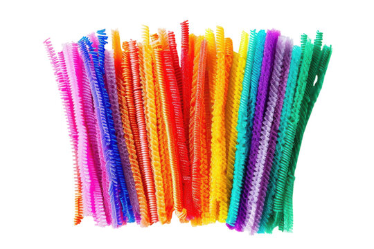 Colorful craft pipe cleaners arranged artistically in vibrant hues on a white background, perfect for creative projects and DIY activities isolated on transparent background