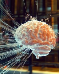 Digital representation of neural brain activity with intricate glowing lines representing connections