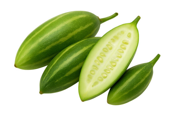 Fresh Pointed Gourd (Parwal) on White Background &ndash; High-Resolution Image of Green Vegetable with Natural Color and Texture.