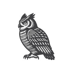 Obraz premium Simple Great Horned Owl Side View Vector Icon Design – Vintage Retro Logo & Illustration