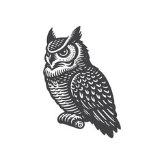 Simple Great Horned Owl Side View Vector Icon Design &ndash; Vintage Retro Logo & Illustration