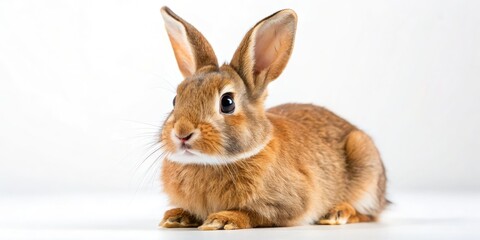Obraz premium Minimalist Brown Rabbit Isolated, Studio Shot, Single Hare, Fluffy Fur, Easter Bunny, White Background, Simple Background, Pure White, Brown Fur, Isolated Animal.