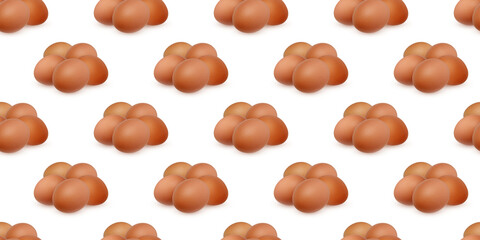 Brown chicken eggs forming a pattern on white background