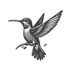 Obraz premium Simple Hummingbird Flying Vector Icon Design – Vintage Retro Logo & Illustration
