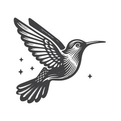 Simple Hummingbird Flying Vector Icon Design &ndash; Vintage Retro Logo & Illustration