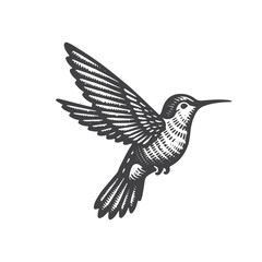 Obraz premium Simple Hummingbird Flying Vector Icon Design – Vintage Retro Logo & Illustration