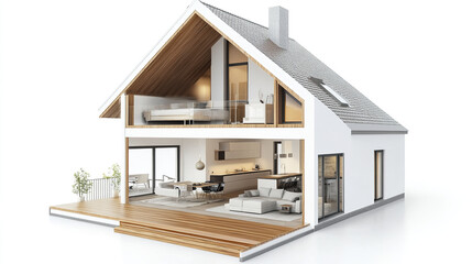 Modern house interior with open layout and wooden accents