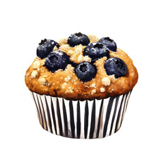 Delicious blueberry muffin with crumb topping on a white background, perfect for dessert lovers
