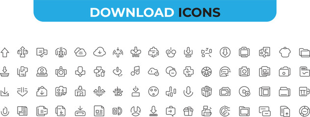 Download Icons Set: Thin Line Style Vector Graphics of Cloud Storage, Arrows, and File Transfer for UI/UX Design and Web Development