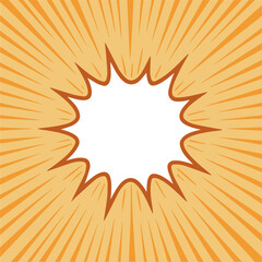 Retro Comic Explosion Burst with Radial Rays Lines, Empty Center