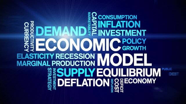 Economic Model animated word cloud;text design animation tag kinetic typography seamless loop.