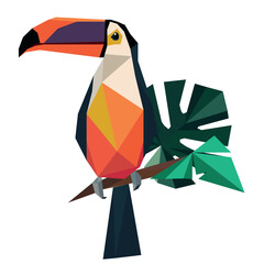 Freehand vector minimalistic abstract illustration of an toucan and monstera leaves, a wild African botanical plants using simple geometric shapes. Suitable for printing, wallpaper. Hand drawn toucane © Julia