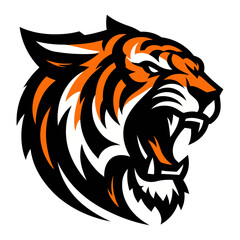 Tiger head vector illustration with bold striped design and wild animal style.