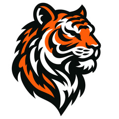 Tiger head vector illustration with bold striped design and wild animal style.