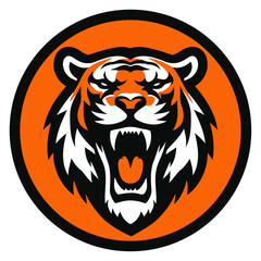 Tiger head vector illustration with bold striped design and wild animal style.