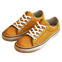  Sneakers with white laces and a mustard-colored upper, low-top design, ultra-detailed, with no background